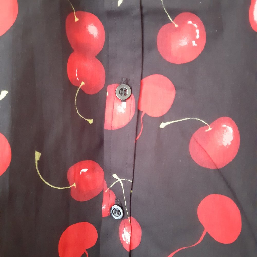 Black Button-up Shirt with Cherry Print - Picture 2 of 3